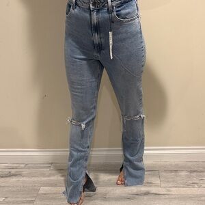 Zara Distressed Blue Flare Jeans
